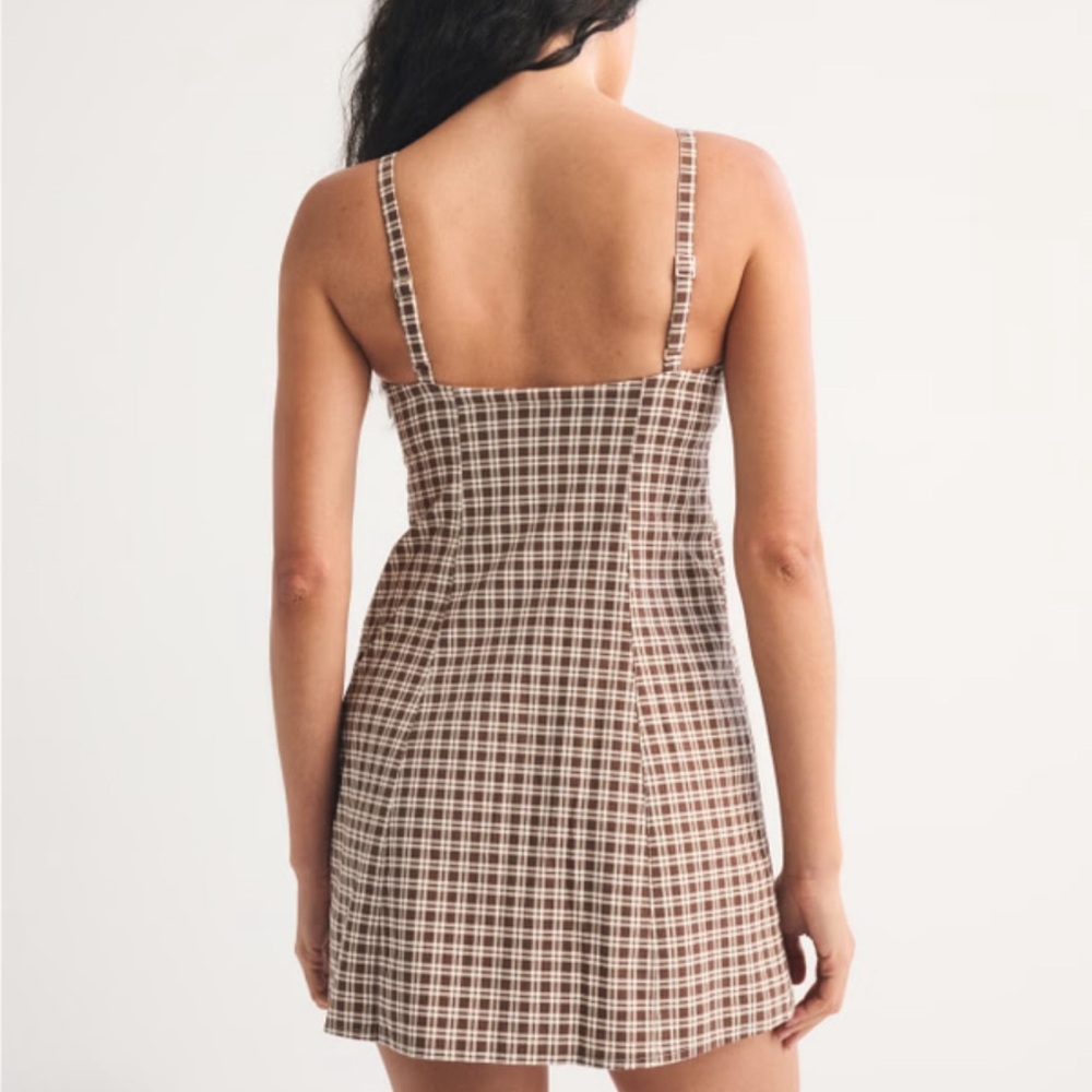 NWT Abercrombie Brown Plaid Mini Dress with Skort - Picture 2 of 8